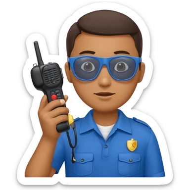 school security, blue cloth, sun glasses, holding walkie-talkie sticker