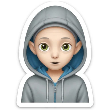 Aliens gray, hoodie, cute big eyes, thin ears, half body sticker