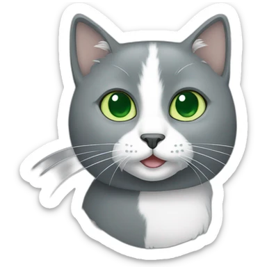 Gray cat with white mouth and white nose and light green eyes sticker