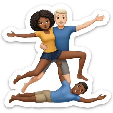 interracial couple where white man is holding black woman off the ground arms supporting her back and under her knees sticker