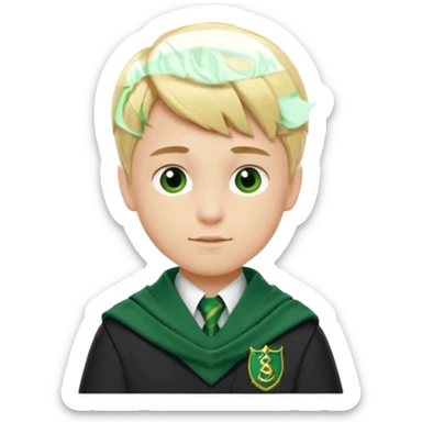 blonde hair boy in Slytherin uniform with green scarf sticker