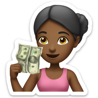 Girl doing Pilates and holding cash sticker