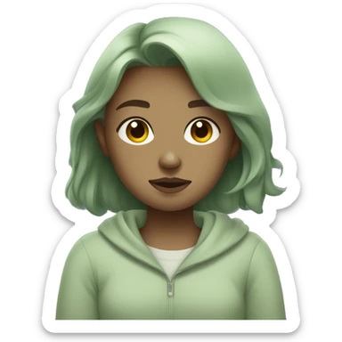 Aesthetic Sleepy-looking cute girl in sage green clothes sticker