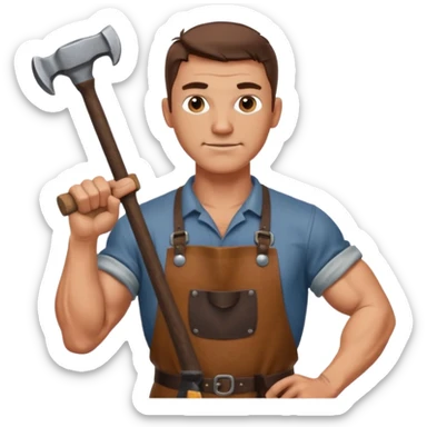 Emoji portrait of a Celtic blacksmith. Work clothes, muscular arms, holding a hammer and wearing a leather apron. sticker