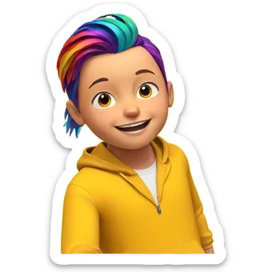 happy boy with rainbow hair sticker
