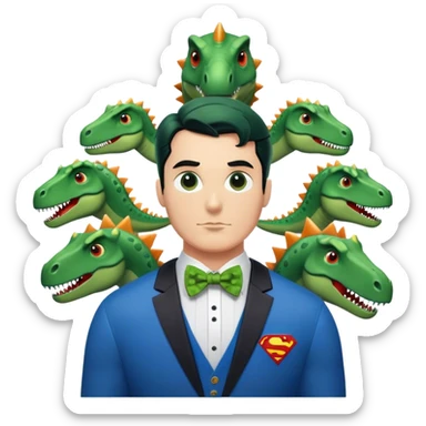 Superman with 7 dinosaurs wearing bow ties sticker