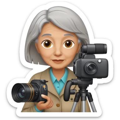 woman cameraman hold a camera, elderly sticker