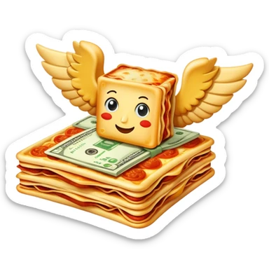 A lasagne with money wings sticker