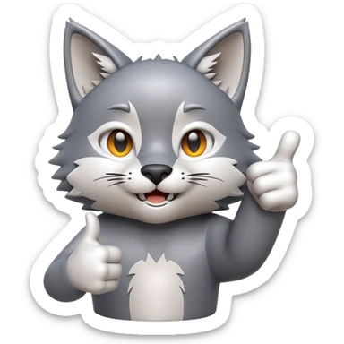 3D-style gray wolf or cat-like character emoji, ok expression with small thumbs up, clean and glossy, inspired by TenSquared logo sticker