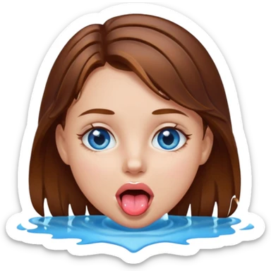 Girl with brown hair, blue eyes, a wet face and her tongue out sticker