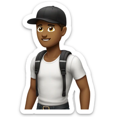 Garçon blanc aux cheveux longs brun avec une casquette noire  sticker