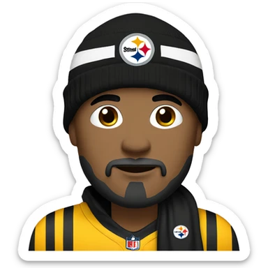 A bald man with a goatee wearing Steelers football beanie  sticker