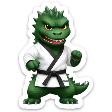 Godzilla dressed as a karate black belt  sticker