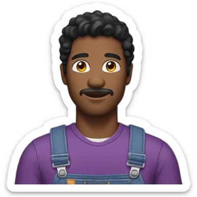 black haired man with purple overalls sticker