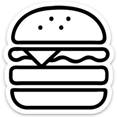A hamburger with lettuce, tomato, and cheese sticker