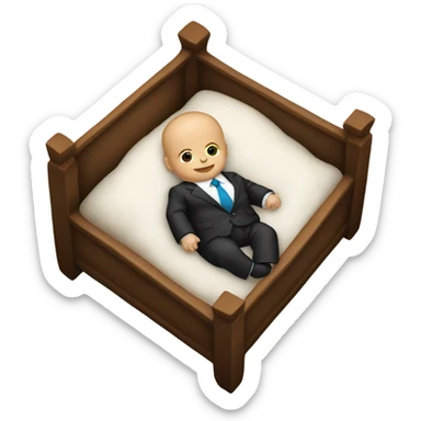 white newborn baby in a business suit lies in a cradle sticker