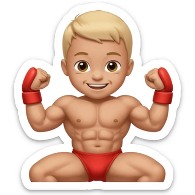 Baby beating up a body builder sticker