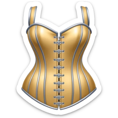 A luxury corset emoji made of silver chrome, smooth metallic curves, minimal fashion silhouette, glossy reflections, sensual high-end aesthetic, iOS emoji style, centered, clean white background sticker