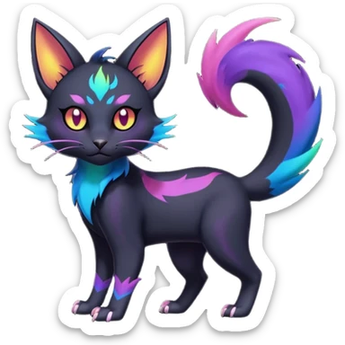 Obsidian-pitch-Black with rainbow-markings edgy Noibat-Purloin-Torracat-Lykoi-Caracal-cat-Fakemon-fusion-hybrid-creature sticker