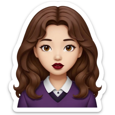 Baddie girl with brown weavy hair and corean skin sticker