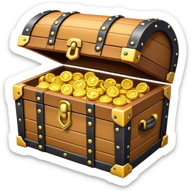Clash of Clans aesthetic: Cinematic Playful Pixel 3D Treasure Chest Portrait Emoji, rendered in a 3D vector-style similar to standard emojis with minimal shading and bold, simplified shapes. A compact, distinct form with signature details, softly glowing with a pixelated adventure charm. Simplified yet unmistakably iconic, highly detailed and consistent, glowing with a soft radiance and high shine. Stylized with a touch of classic pixel-art charm and a soft glowing outline, capturing the essence of a beloved gaming relic with a friendly, playful manner! sticker