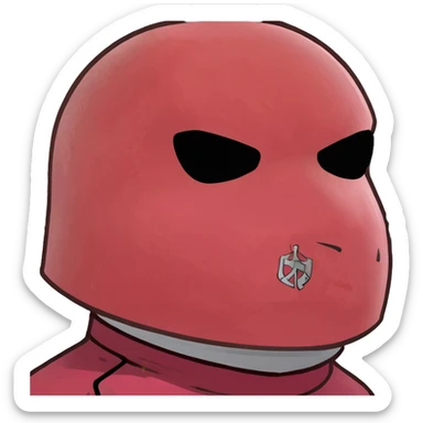 Squid Game pink guard mask with square shape on face, 3D style, detailed sticker