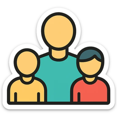 family icon with single parent and two children, modern color outline, friendly and inclusive sticker