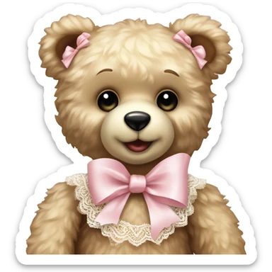 vintage rococo teddy bear with a light pink bow that has lace and frills sticker
