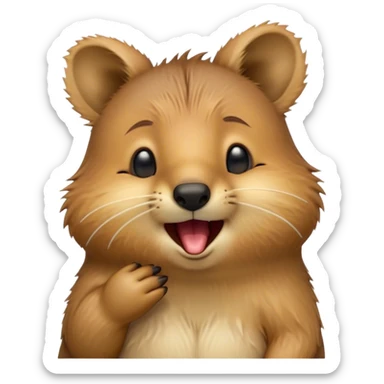 Cinematic Cute Yawning Quokka Portrait Emoji, Head tilted slightly with a dramatic, wide-open yawn, showcasing a soft, downy brown fur with a slightly droopy expression and eyes barely open in drowsy contentment, Simplified yet irresistibly adorable features, highly detailed, glowing with a soft, cozy glow, high shine, relaxed yet expressive, stylized with a touch of playful charm, bright and endearing, soft glowing outline, capturing the essence of a sleepy yet affectionate quokka, so drowsy it feels like it could stretch out of the screen and curl up for a nap! sticker
