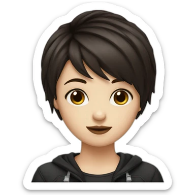 girl with dark brown pixie cuthair that is an emo sticker
