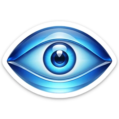 Cinematic Realistic image of a glass Evil Eye blue stone, rendered with translucent, luminous blue hues and finely cut facets that catch soft reflective light, set against a dark, minimalist backdrop to emphasize its mystical allure. sticker