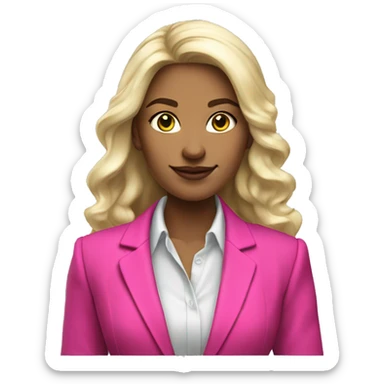 a 25 years old business woman in finance with long curled platinum blonde hair wearing hot pink blazer sticker
