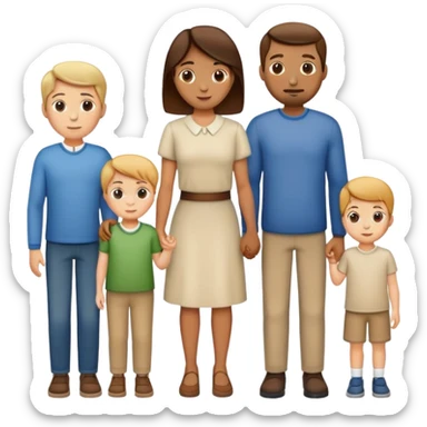 family with one mother, one father, two boys and one girl standing together sticker