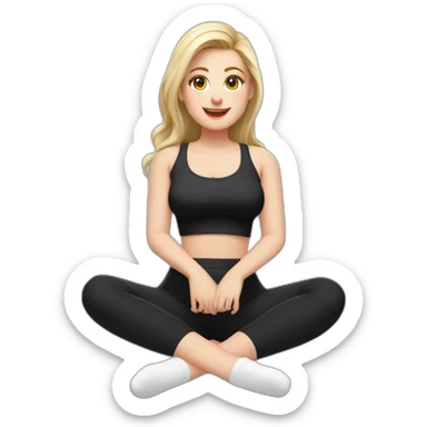 Front view full body curvy caucasian beauty sits on the floor straight hands up black skirt white knickers white socks sticker