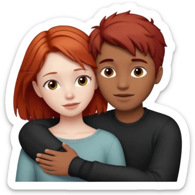 Red haired girl with dark brown hair boy romance sticker