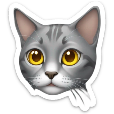multicolored but mostly gray cat with yellow eyes and she is stupid sticker