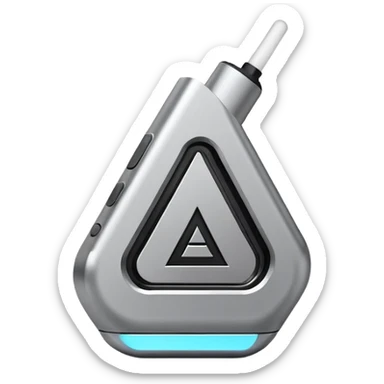 Minimalist vector letter A logo, designed as a sleek vape pod system. Metallic, geometric, clean lines. Transparent background. sticker