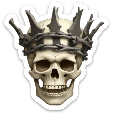 Rugged skull with a crown of thorns sticker