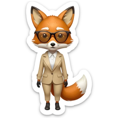 serious anthropomorphised female fox in stylish outfit with sunglasses, crying and looking to the left, full-body view sticker