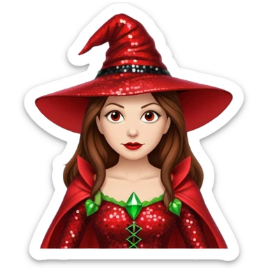 Wicked Witch of the East from the Wizard of Oz with long brown hair, red sequin outfit sticker