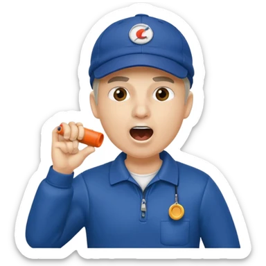 A coach with a cap and whistle, shouting instructions energetically. sticker