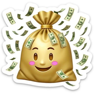 

3D emoji style, big bag of money, flying dollar bills, rich casino vibe, smooth lighting, high detail, clean edges, transparent background



 sticker