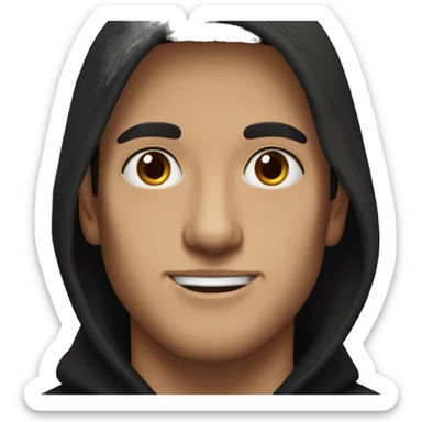 A guy with brown eyes and black hair in a black hoodie sticker