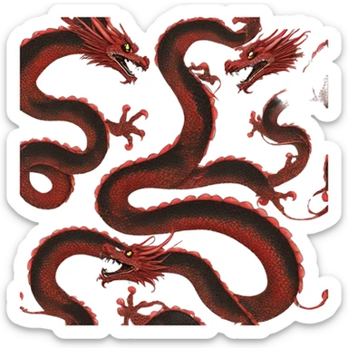 Black and red Eastern dragon serpent intricate patterns floral sticker