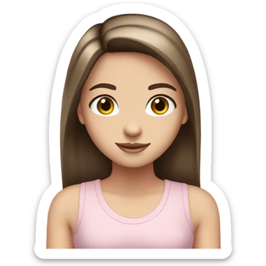 a pretty white girl with a long straight brown hair and blue eyes wearing a light pink tank top. She has long eyelashes and a middle part in her hair. sticker