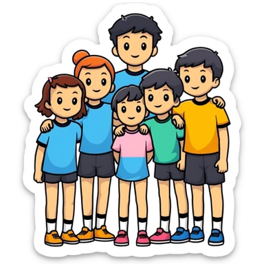 Seven boys and three girls standing together as a group sticker