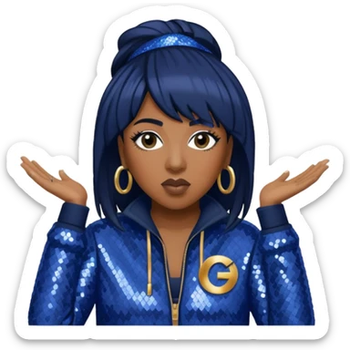 Missy Elliott with jet black hair, indigo sequin outfit sticker