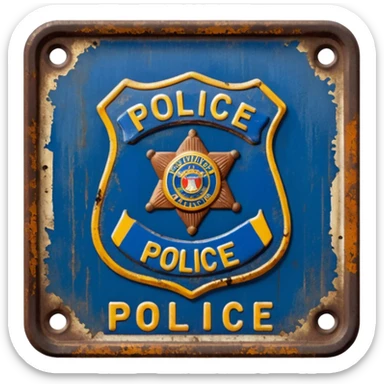 cinematic - aesthetic brilliant divine lighting, oil paint - vintage police plate rusty and broken sticker