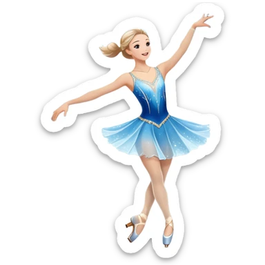 An icon showing a graceful figure skater mid-spin on a sparkling ice rink, wearing an elegant costume. The background features festive arena lights, snowflakes, and cheering spectators. Transparent background captures the beauty, artistry, and elegance of figure skating. sticker
