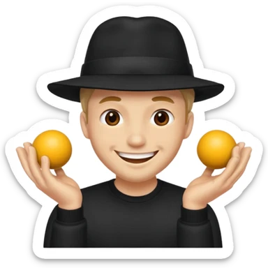 man in black hat smiling superstitiously and squeezing his balls sticker